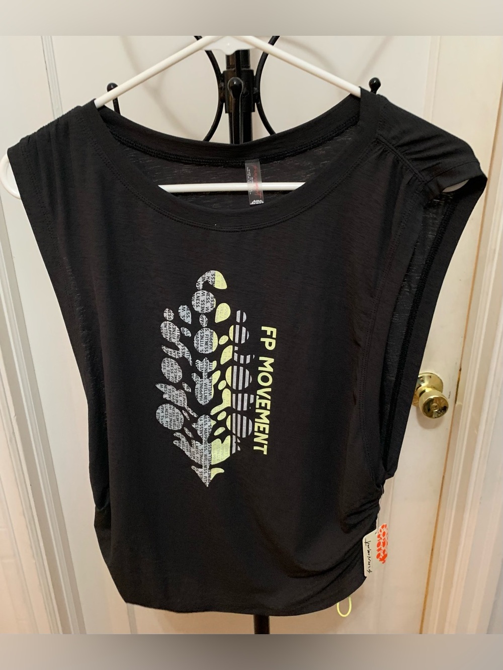 FP Movement Black Muscle Tee with Neon Yellow Graphic Size XL